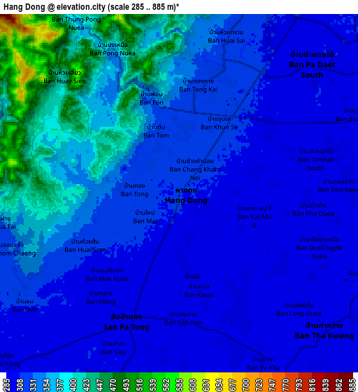 Zoom OUT 2x Hang Dong, Thailand elevation map