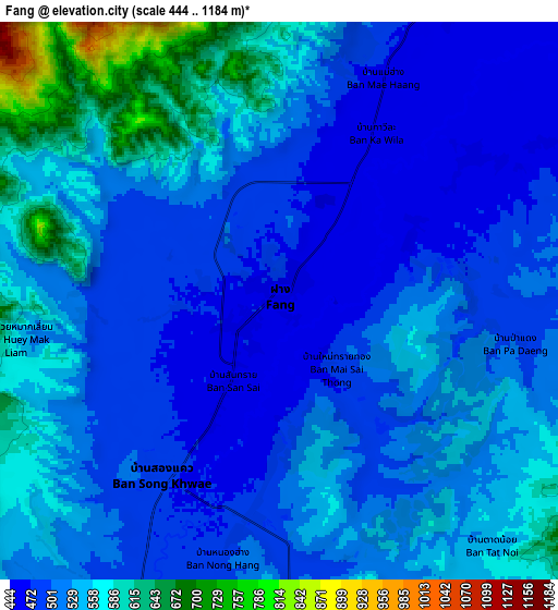 Zoom OUT 2x Fang, Thailand elevation map