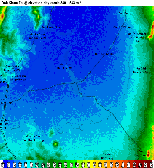 Zoom OUT 2x Dok Kham Tai, Thailand elevation map