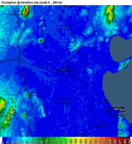 Zoom OUT 2x Chumphon, Thailand elevation map