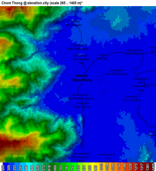 Zoom OUT 2x Chom Thong, Thailand elevation map