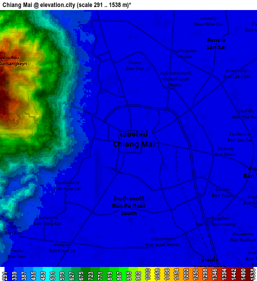 Zoom OUT 2x Chiang Mai, Thailand elevation map