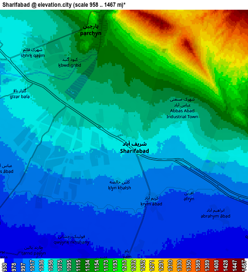 Zoom OUT 2x Sharīfābād, Iran elevation map