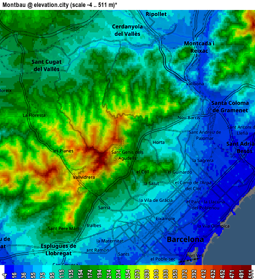 Zoom OUT 2x Montbau, Spain elevation map