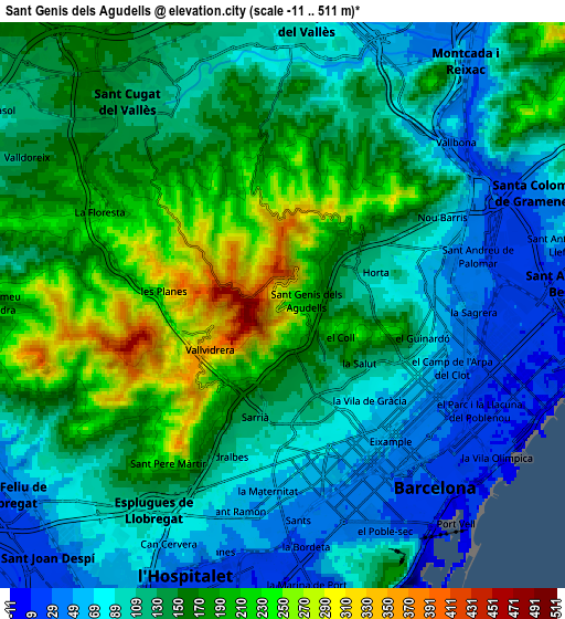 Zoom OUT 2x Sant Genís dels Agudells, Spain elevation map