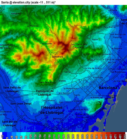 Zoom OUT 2x Sarrià, Spain elevation map