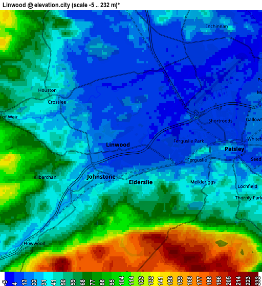 Zoom OUT 2x Linwood, United Kingdom elevation map