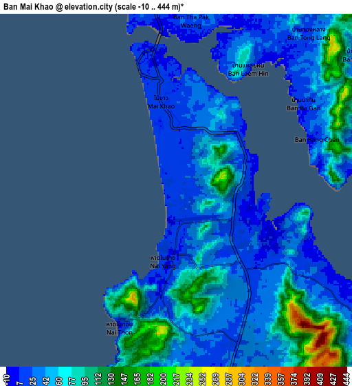 Zoom OUT 2x Ban Mai Khao, Thailand elevation map