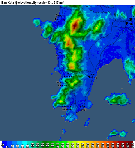 Zoom OUT 2x Ban Kata, Thailand elevation map