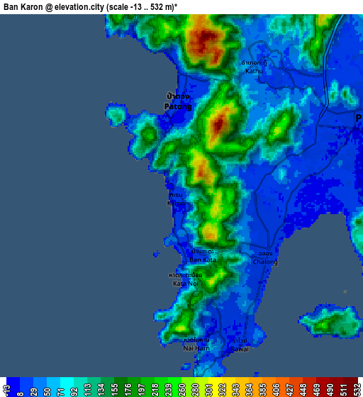 Zoom OUT 2x Ban Karon, Thailand elevation map