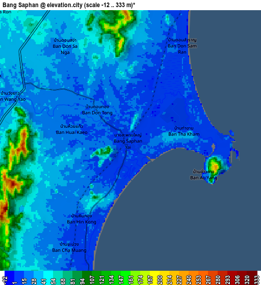 Zoom OUT 2x Bang Saphan, Thailand elevation map