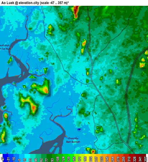 Zoom OUT 2x Ao Luek, Thailand elevation map