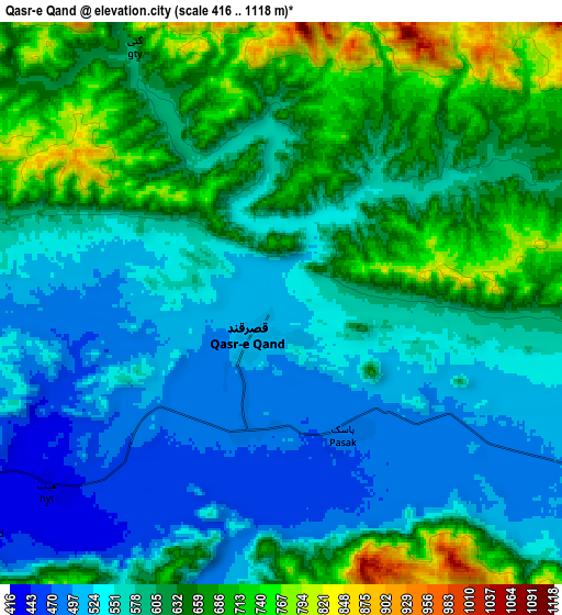 Zoom OUT 2x Qaşr-e Qand, Iran elevation map