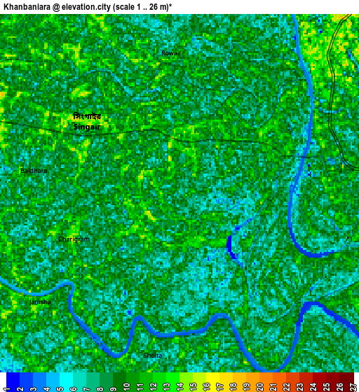 Zoom OUT 2x Khanbaniara, Bangladesh elevation map