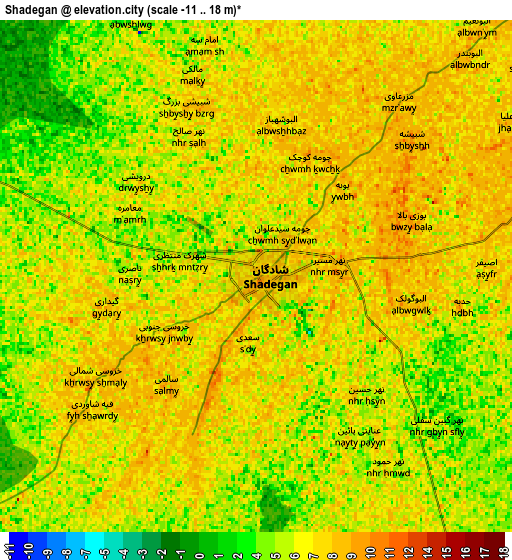 Zoom OUT 2x Shādegān, Iran elevation map