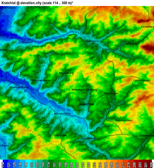 Zoom OUT 2x Kraichtal, Germany elevation map