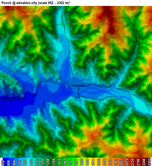 Zoom OUT 2x Pūnch, India elevation map