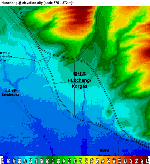 Zoom OUT 2x Huocheng, China elevation map