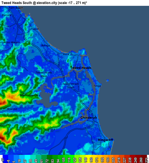 Zoom OUT 2x Tweed Heads South, Australia elevation map