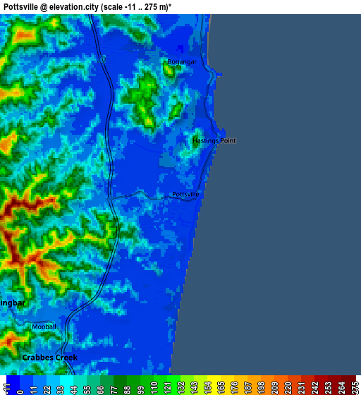 Zoom OUT 2x Pottsville, Australia elevation map