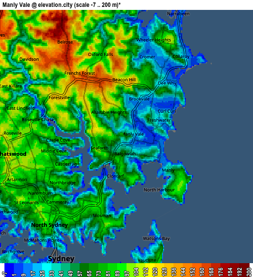 Zoom OUT 2x Manly Vale, Australia elevation map