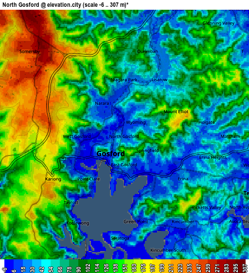 Zoom OUT 2x North Gosford, Australia elevation map