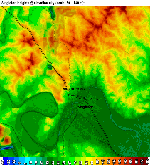 Zoom OUT 2x Singleton Heights, Australia elevation map