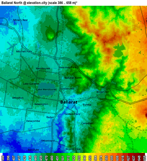 Zoom OUT 2x Ballarat North, Australia elevation map