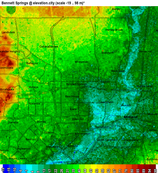 Zoom OUT 2x Bennett Springs, Australia elevation map