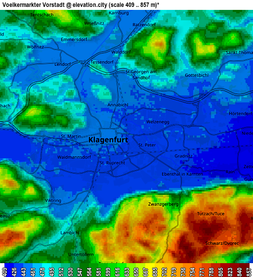 Zoom OUT 2x Völkermarkter Vorstadt, Austria elevation map