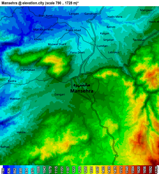 Zoom OUT 2x Mansehra, Pakistan elevation map