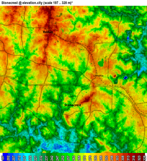 Zoom OUT 2x Stonecrest, United States elevation map