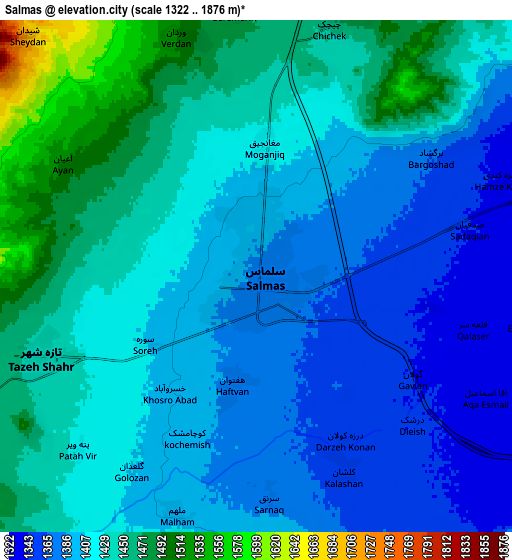 Zoom OUT 2x Salmās, Iran elevation map