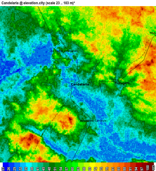 Zoom OUT 2x Candelaria, Mexico elevation map