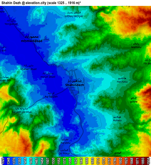 Zoom OUT 2x Shāhīn Dezh, Iran elevation map
