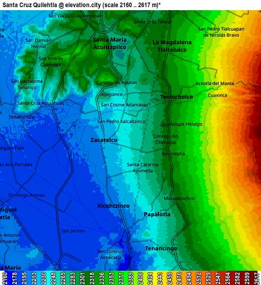 Zoom OUT 2x Santa Cruz Quilehtla, Mexico elevation map