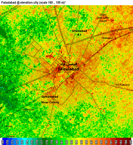 Zoom OUT 2x Faisalabad, Pakistan elevation map