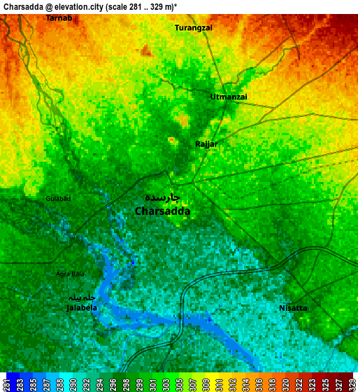 Zoom OUT 2x Charsadda, Pakistan elevation map