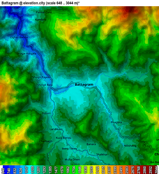 Zoom OUT 2x Battagram, Pakistan elevation map
