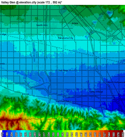 Zoom OUT 2x Valley Glen, United States elevation map