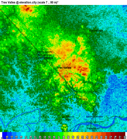 Zoom OUT 2x Tres Valles, Mexico elevation map