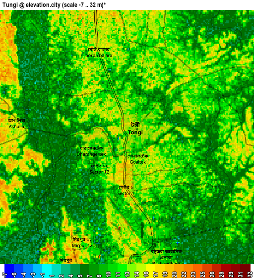 Zoom OUT 2x Tungi, Bangladesh elevation map