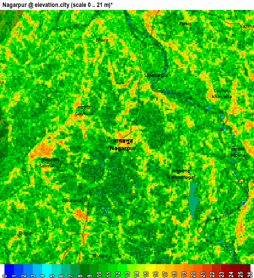 Zoom OUT 2x Nāgarpur, Bangladesh elevation map