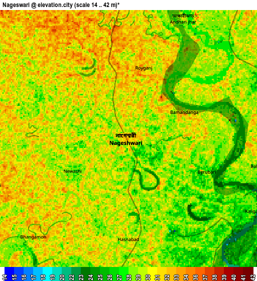 Zoom OUT 2x Nageswari, Bangladesh elevation map