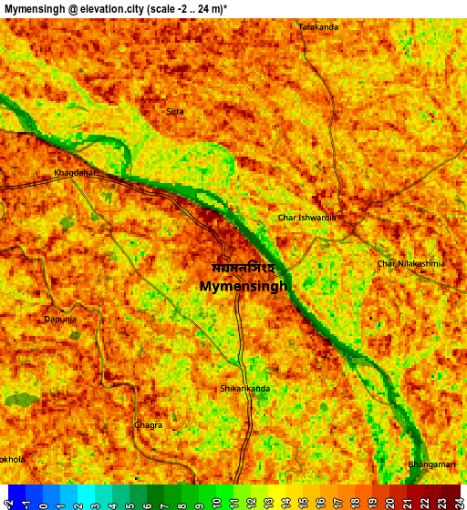 Zoom OUT 2x Mymensingh, Bangladesh elevation map