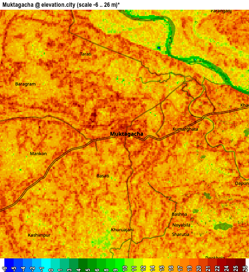 Zoom OUT 2x Muktāgācha, Bangladesh elevation map