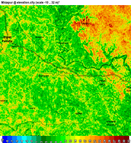 Zoom OUT 2x Mirzāpur, Bangladesh elevation map