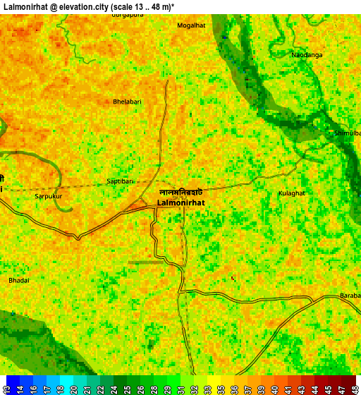 Zoom OUT 2x Lalmonirhat, Bangladesh elevation map