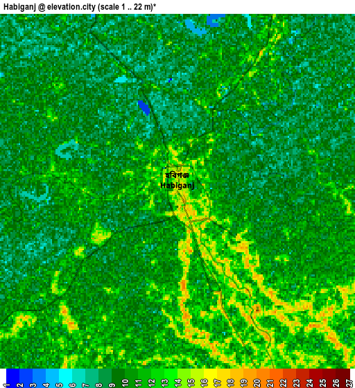 Zoom OUT 2x Habiganj, Bangladesh elevation map