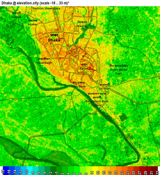 Zoom OUT 2x Dhaka, Bangladesh elevation map